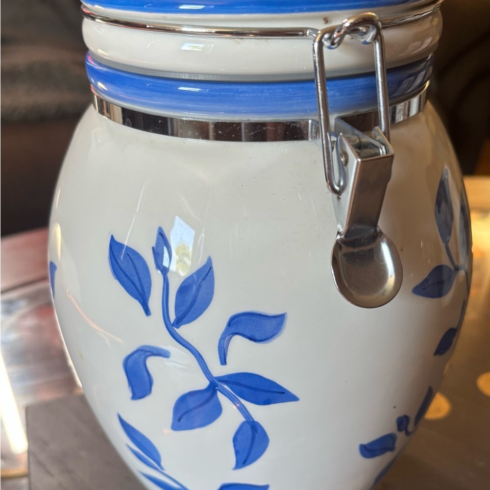 Blue and White Ceramic Food Storage Jar